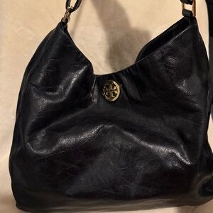 vintage tory burch black soft leather shoulder bag